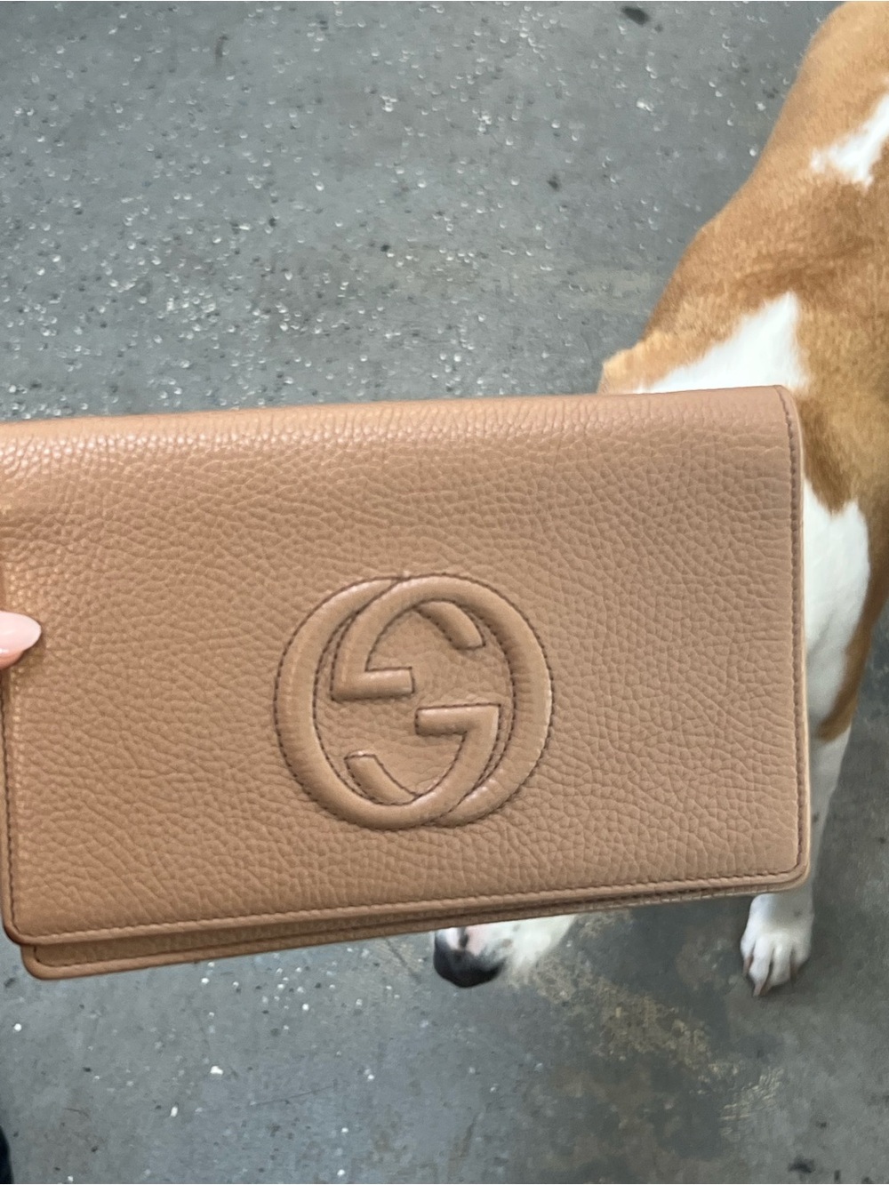 Gucci Tan Pebbled Leather Fold-Over Clutch
